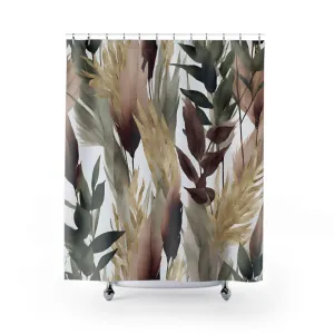 Boho Floral Shower Curtain | Forest Olive Green, Brown Leaves Lighting,Home Lighting