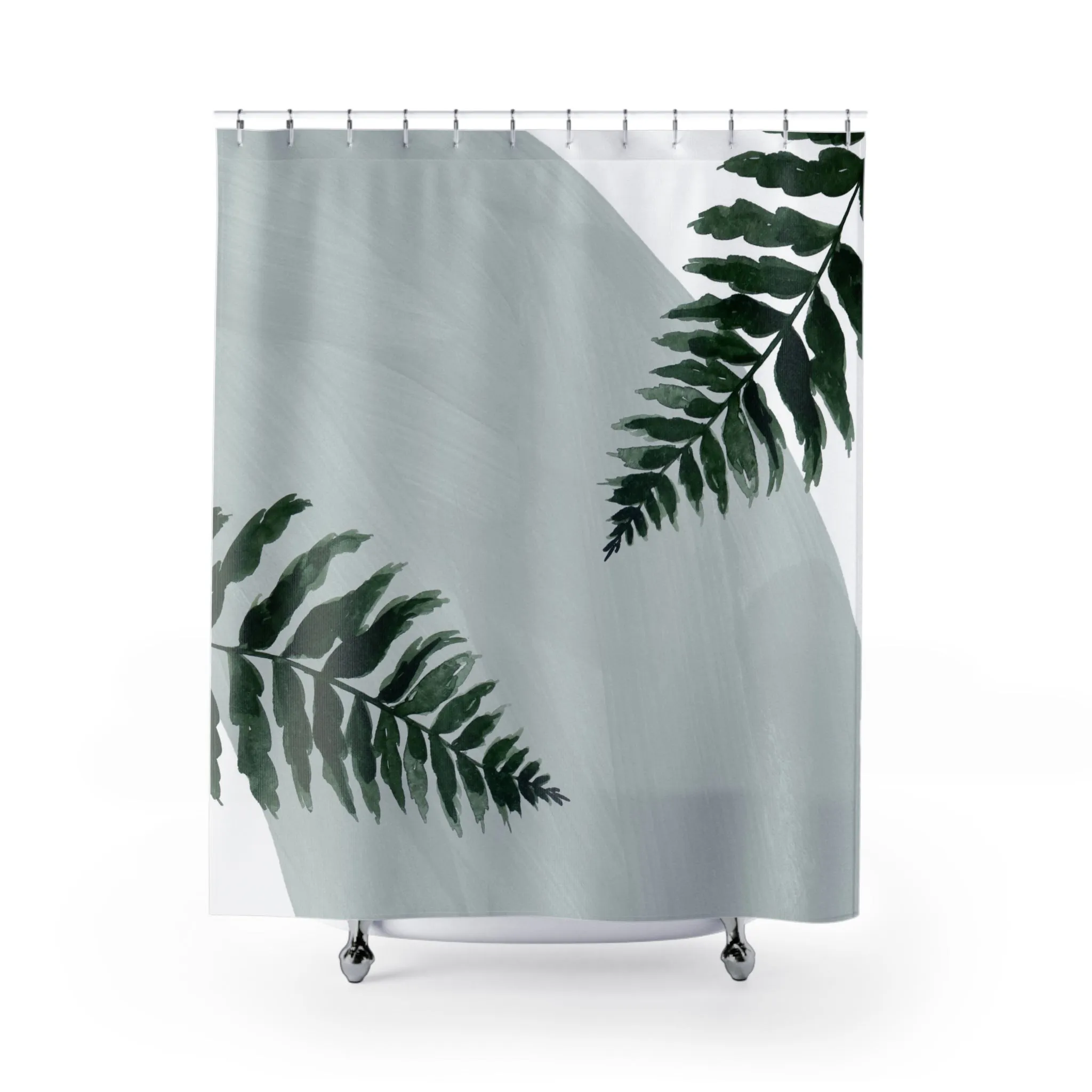 Boho Floral Shower Curtain | Modern Organic, Pale Blue, Green Leaves Lighting,Home Lighting