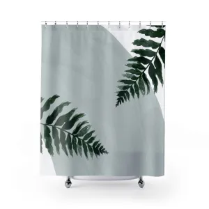 Boho Floral Shower Curtain | Modern Organic, Pale Blue, Green Leaves Lighting,Home Lighting