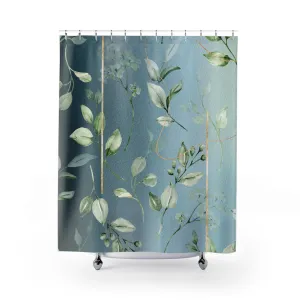 Boho Floral Shower Curtain | Navy Dusty Blue, Sage Green Leaves Lighting,Home Lighting