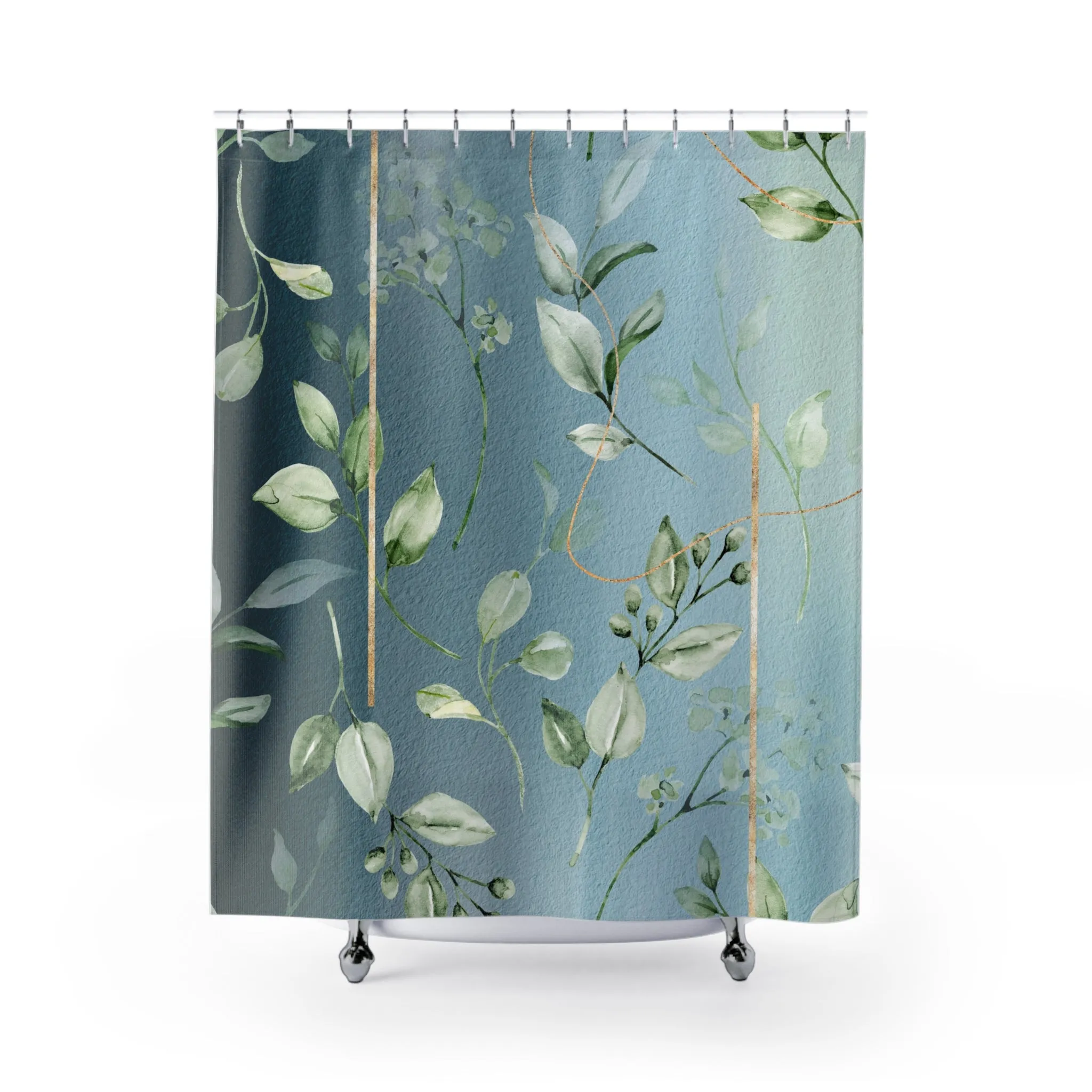 Boho Floral Shower Curtain | Navy Dusty Blue, Sage Green Leaves Lighting,Home Lighting