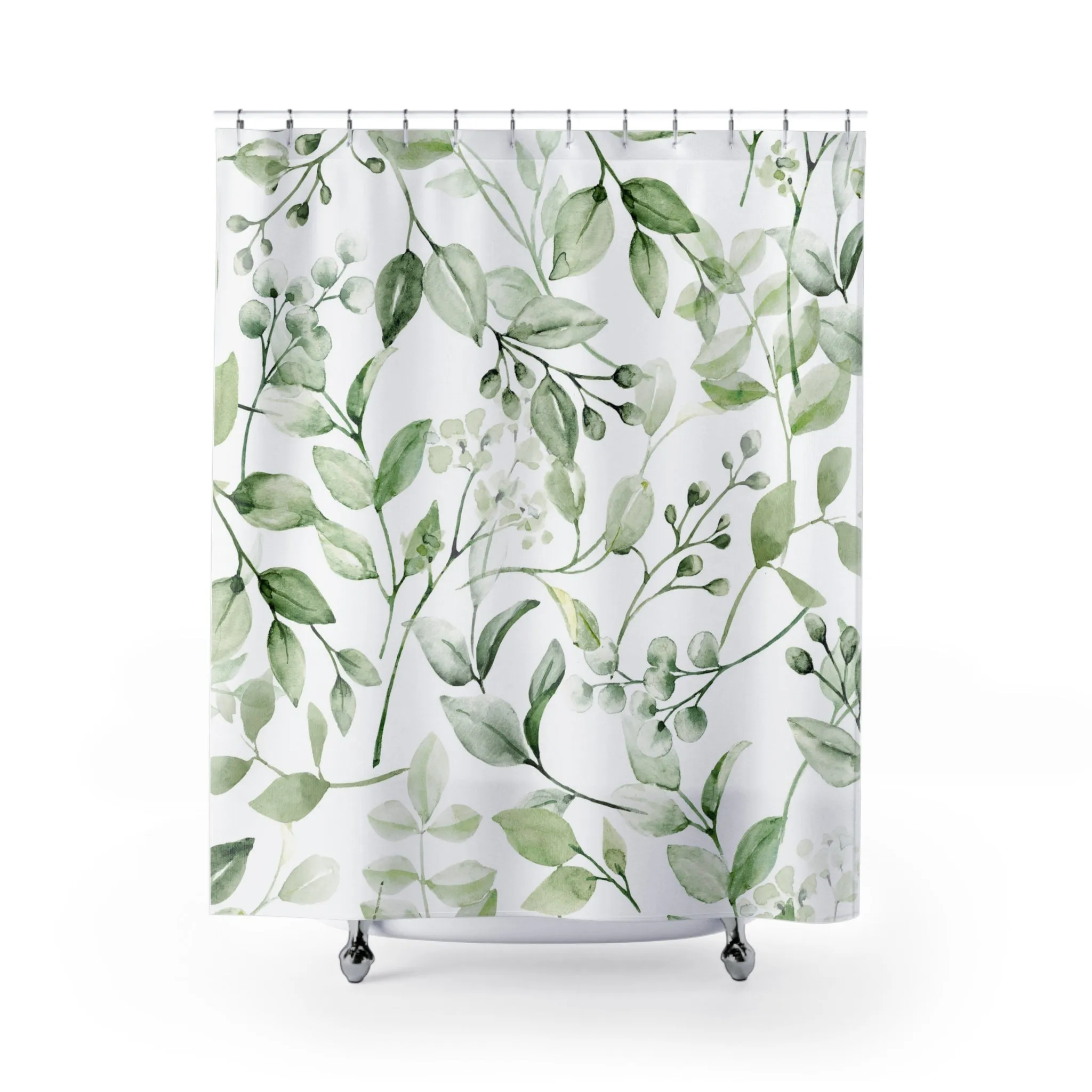 Boho Floral Shower Curtain | Sage Green Leaves Lighting,Home Lighting