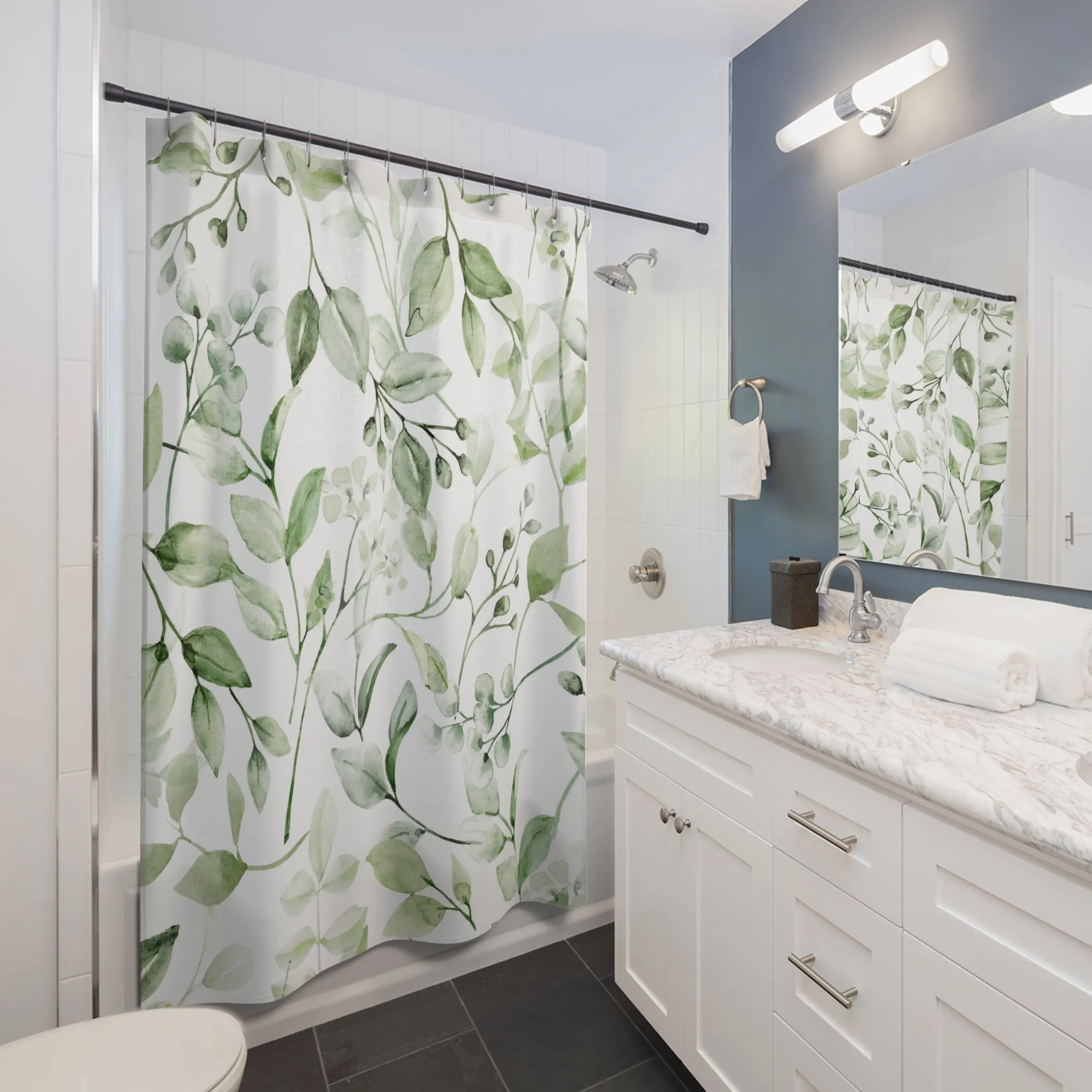 Boho Floral Shower Curtain | Sage Green Leaves