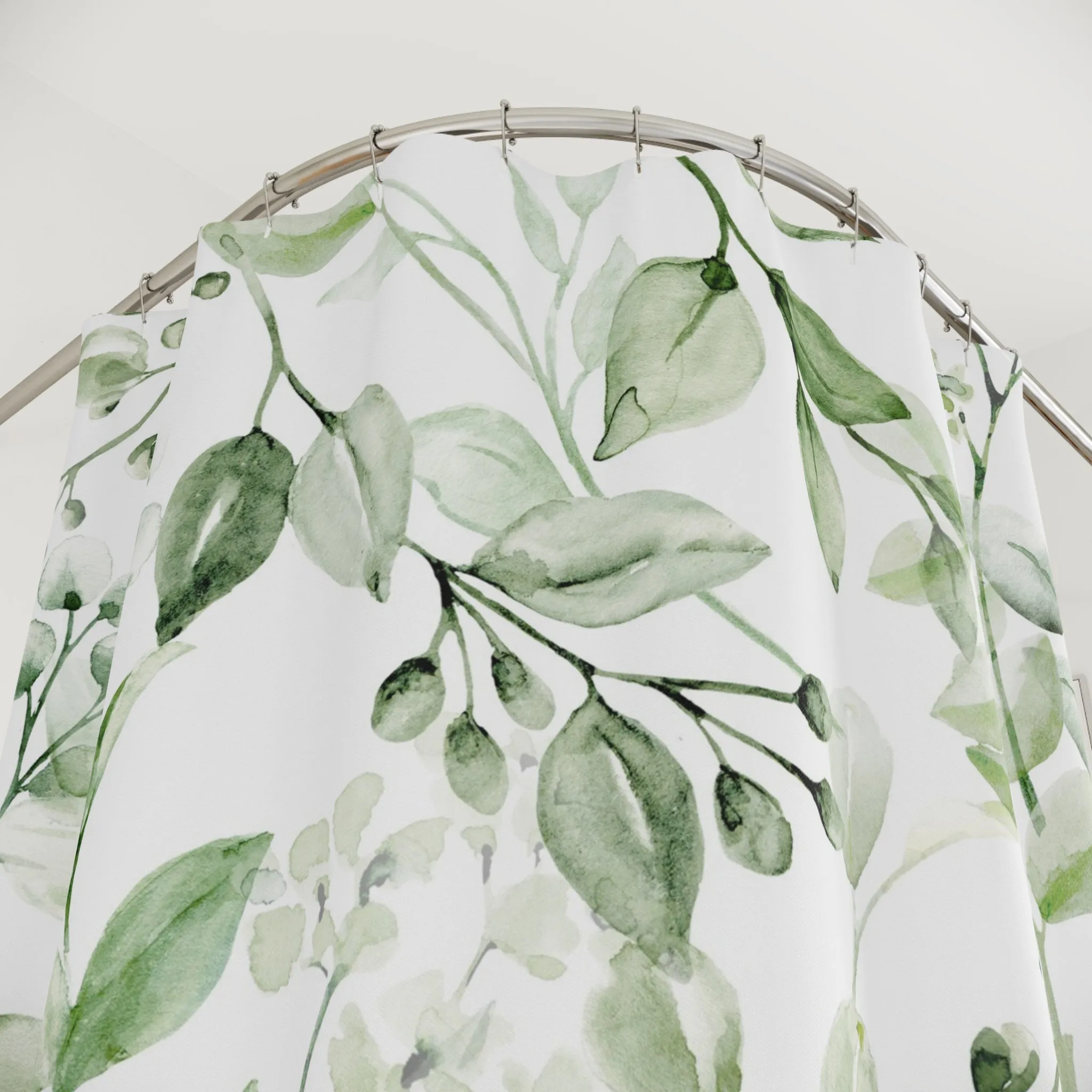 Boho Floral Shower Curtain | Sage Green Leaves