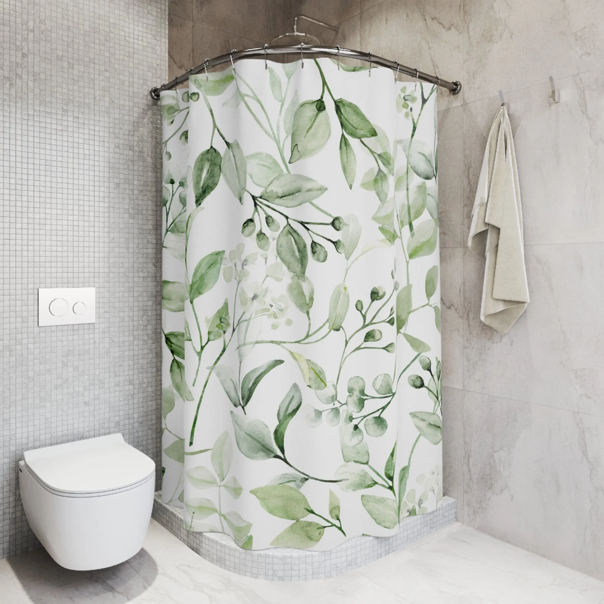Boho Floral Shower Curtain | Sage Green Leaves