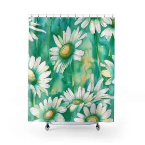 Boho Floral Shower Curtain | Teal Sage Green, Daisies Bath Curtain Lighting,Home Lighting