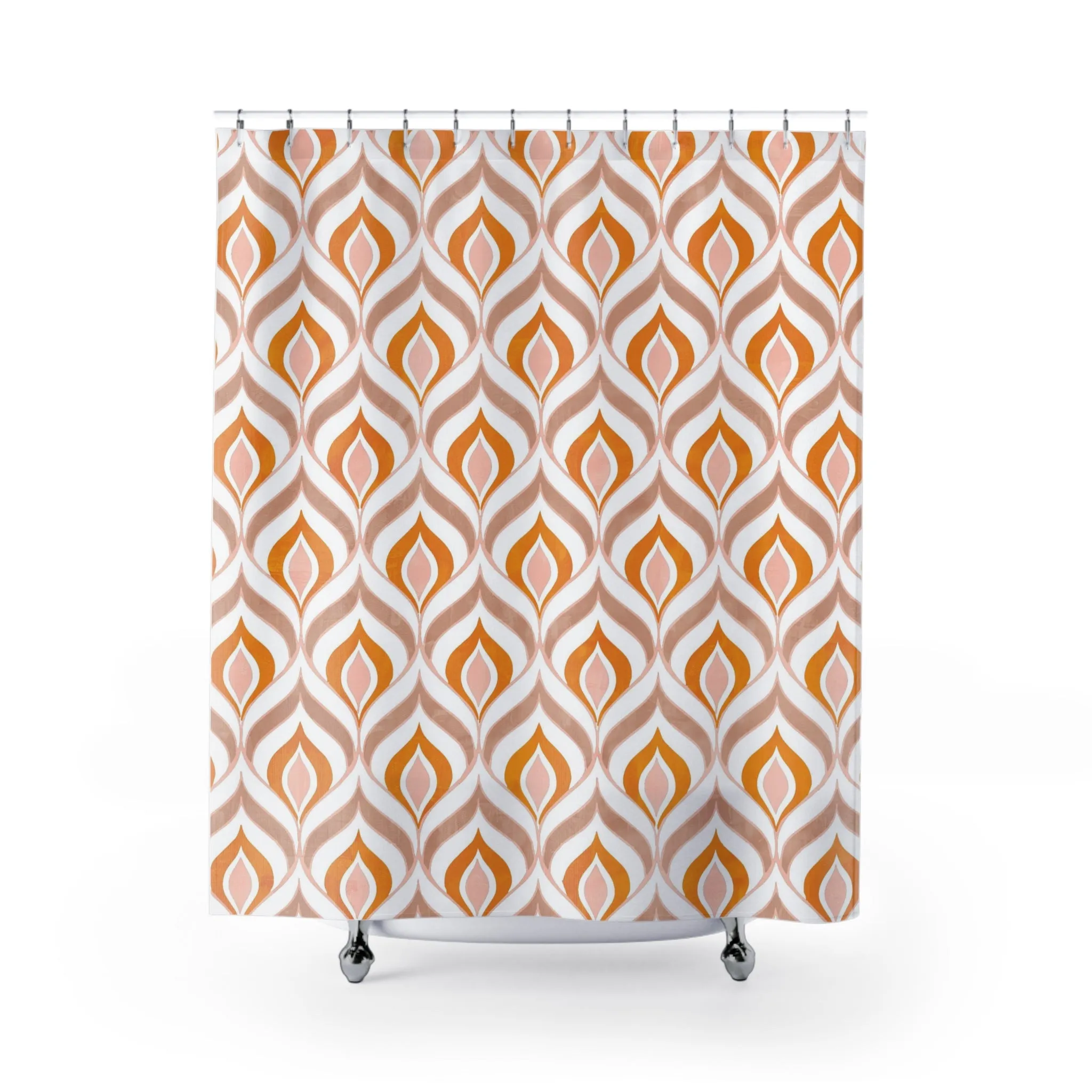 Boho Retro Shower Curtain | White Orange, Dusty Pink Beige Lighting,Home Lighting