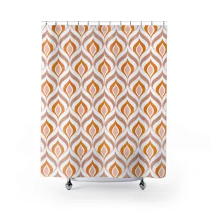 Boho Retro Shower Curtain | White Orange, Dusty Pink Beige Lighting,Home Lighting