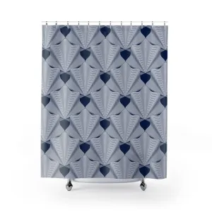 Boho Shell Shower Curtain | Art Deco Pattern, Blue white Lighting,Home Lighting