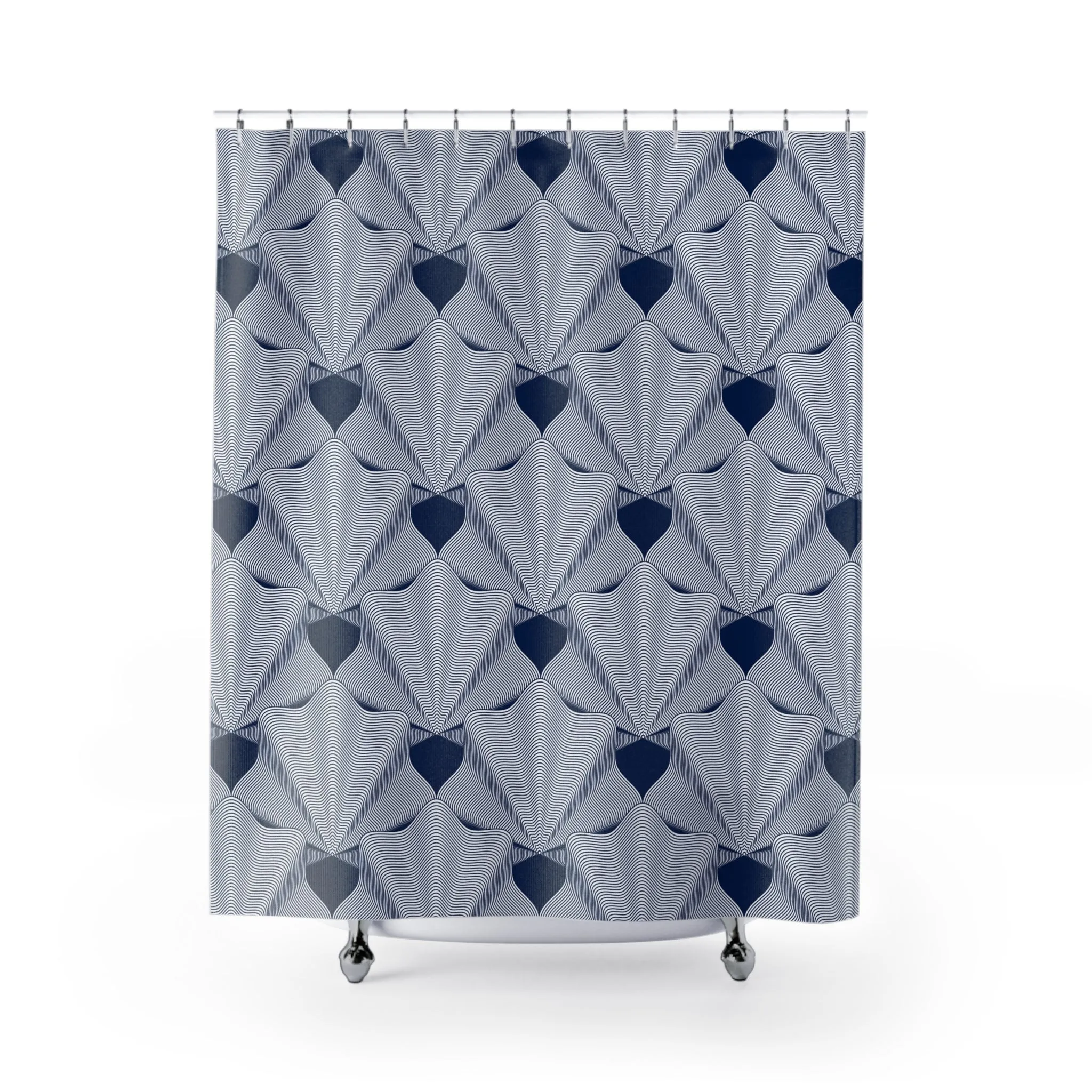 Boho Shell Shower Curtain | Art Deco Pattern, Blue white Lighting,Home Lighting