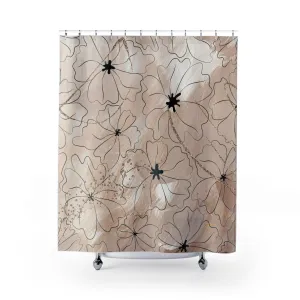 Boho Shower Curtain | Abstract Beige Floral Taupe Black Line Art Lighting,Home Lighting