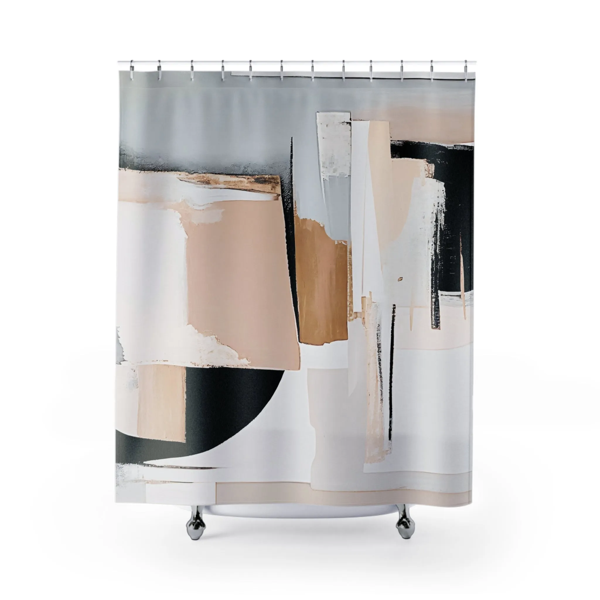 Boho Shower Curtain | Abstract Beige Grey Black White Lighting,Home Lighting