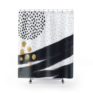 Boho Shower Curtain | Abstract Black White Gold Lighting,Home Lighting