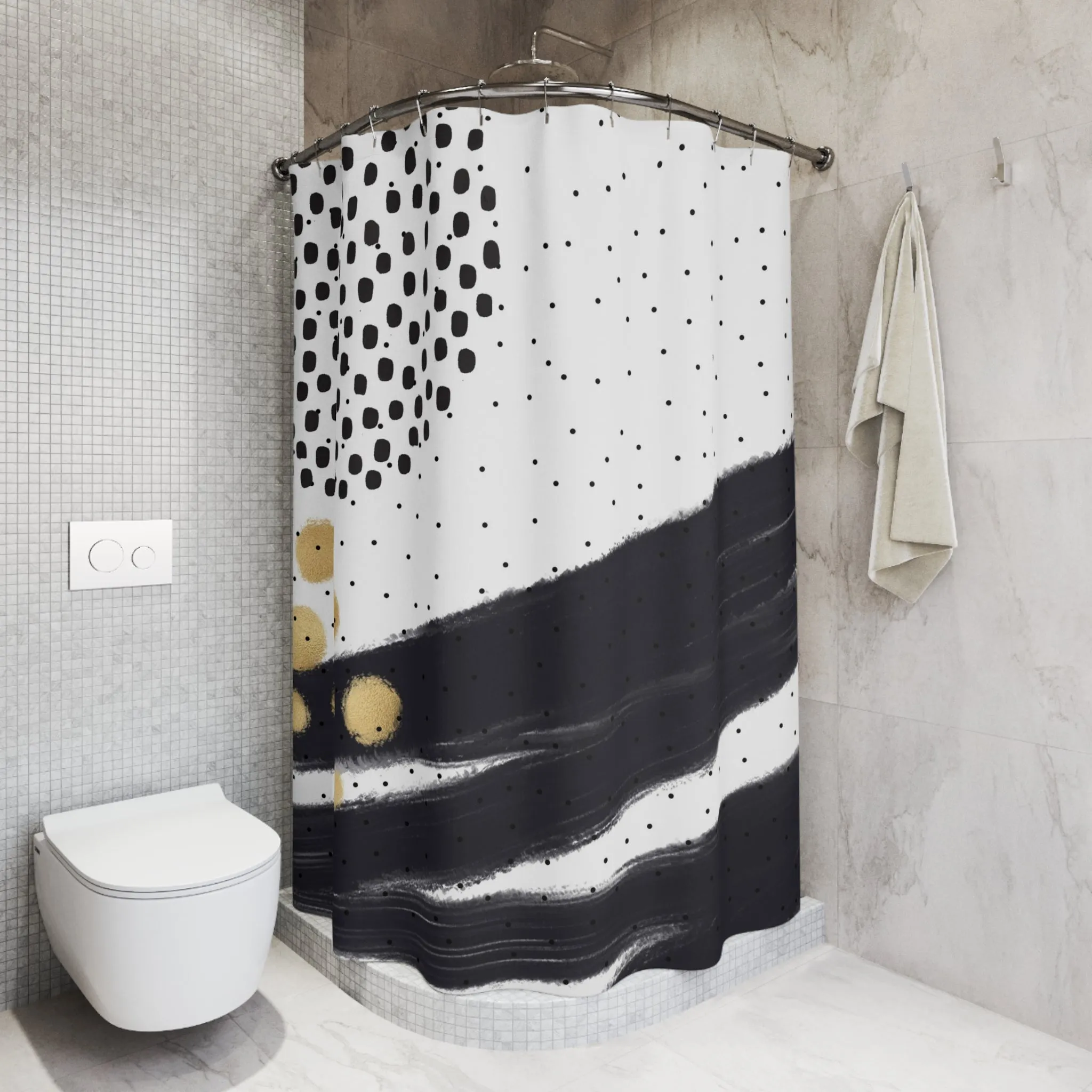 Boho Shower Curtain | Abstract Black White Gold
