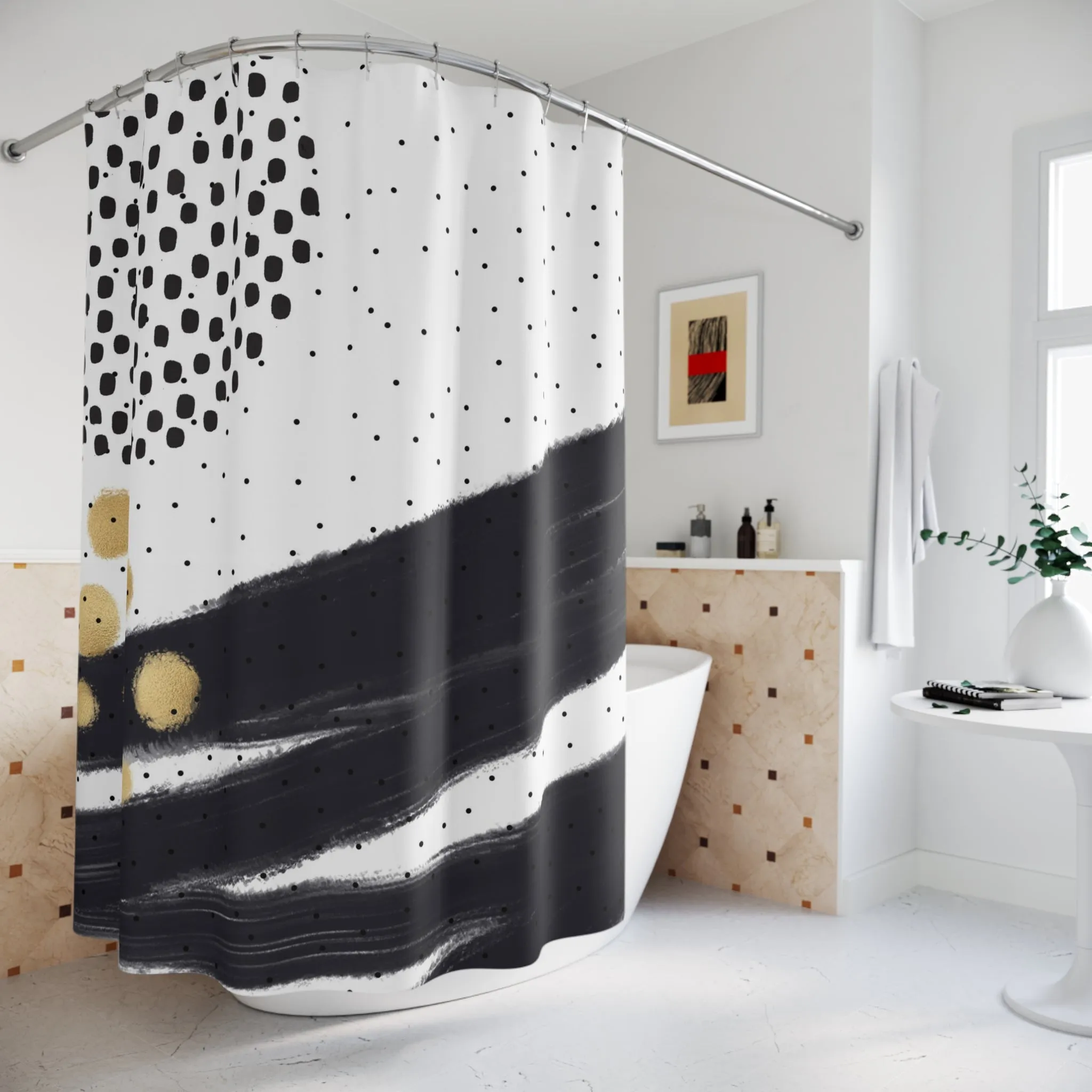 Boho Shower Curtain | Abstract Black White Gold