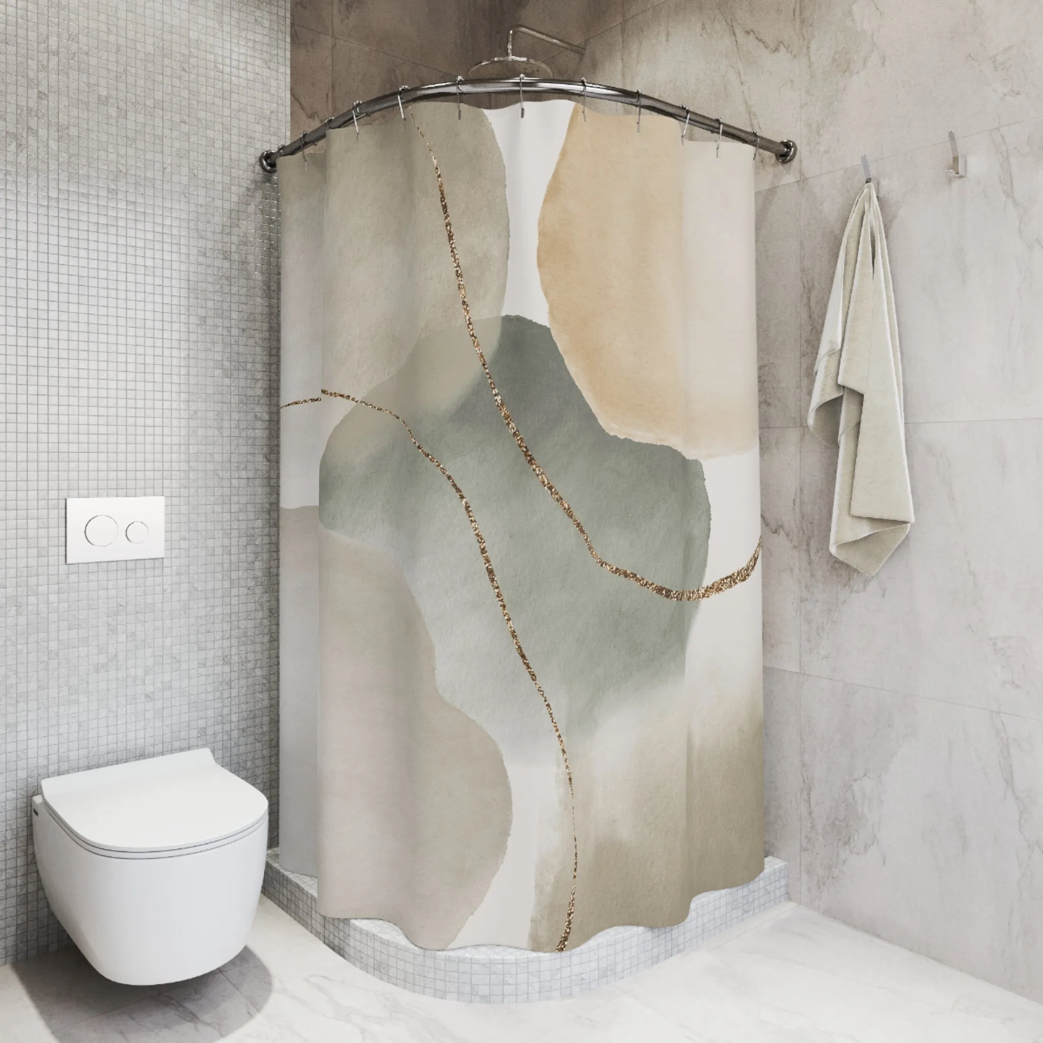 Boho Shower Curtain | Abstract Earthy Grey Beige