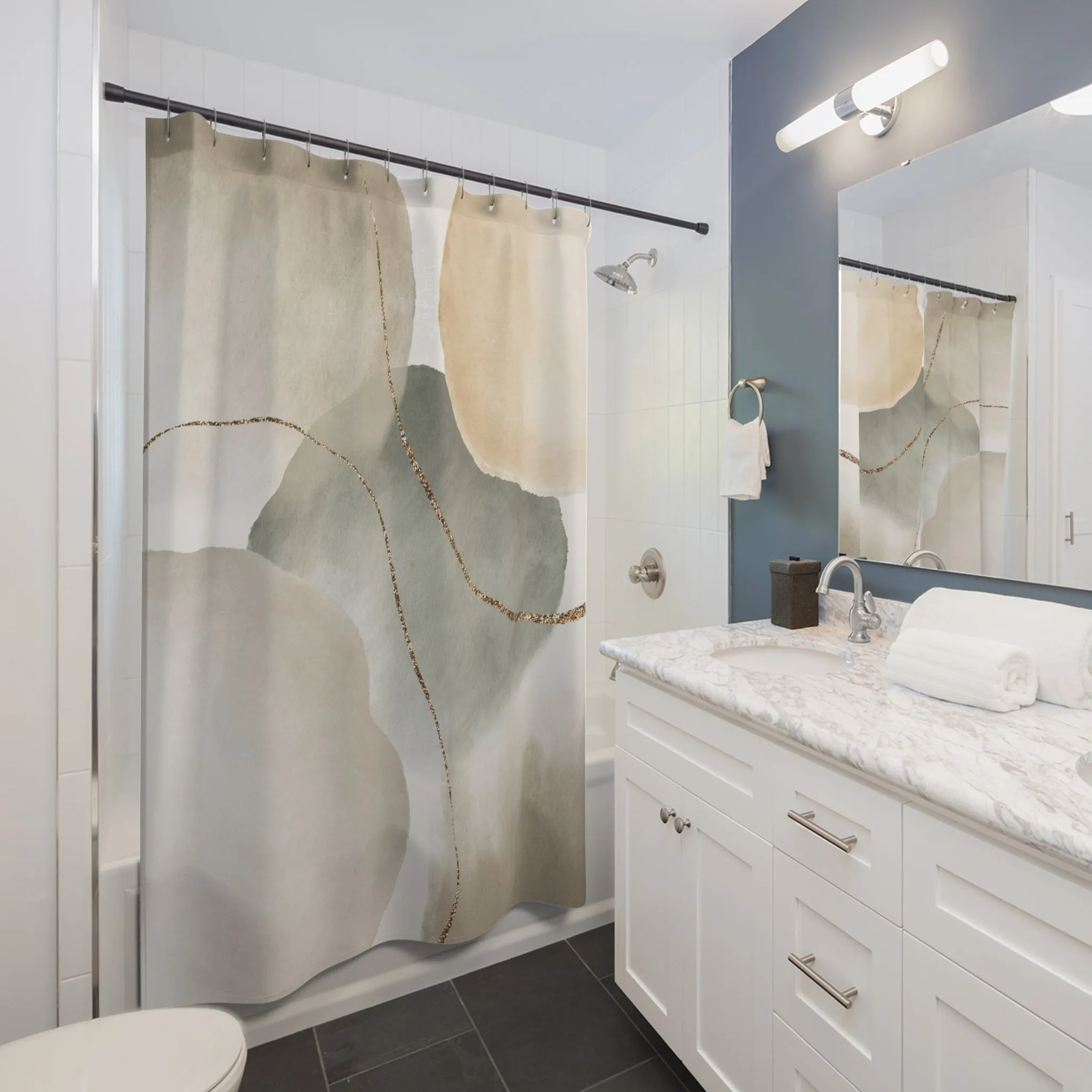 Boho Shower Curtain | Abstract Earthy Grey Beige