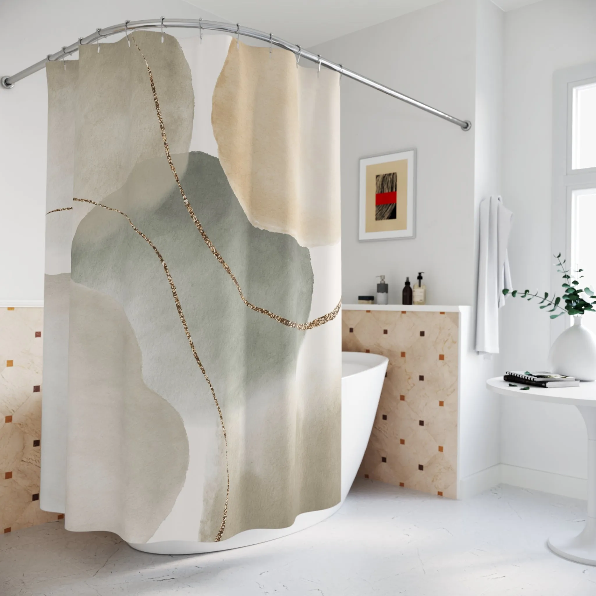 Boho Shower Curtain | Abstract Earthy Grey Beige