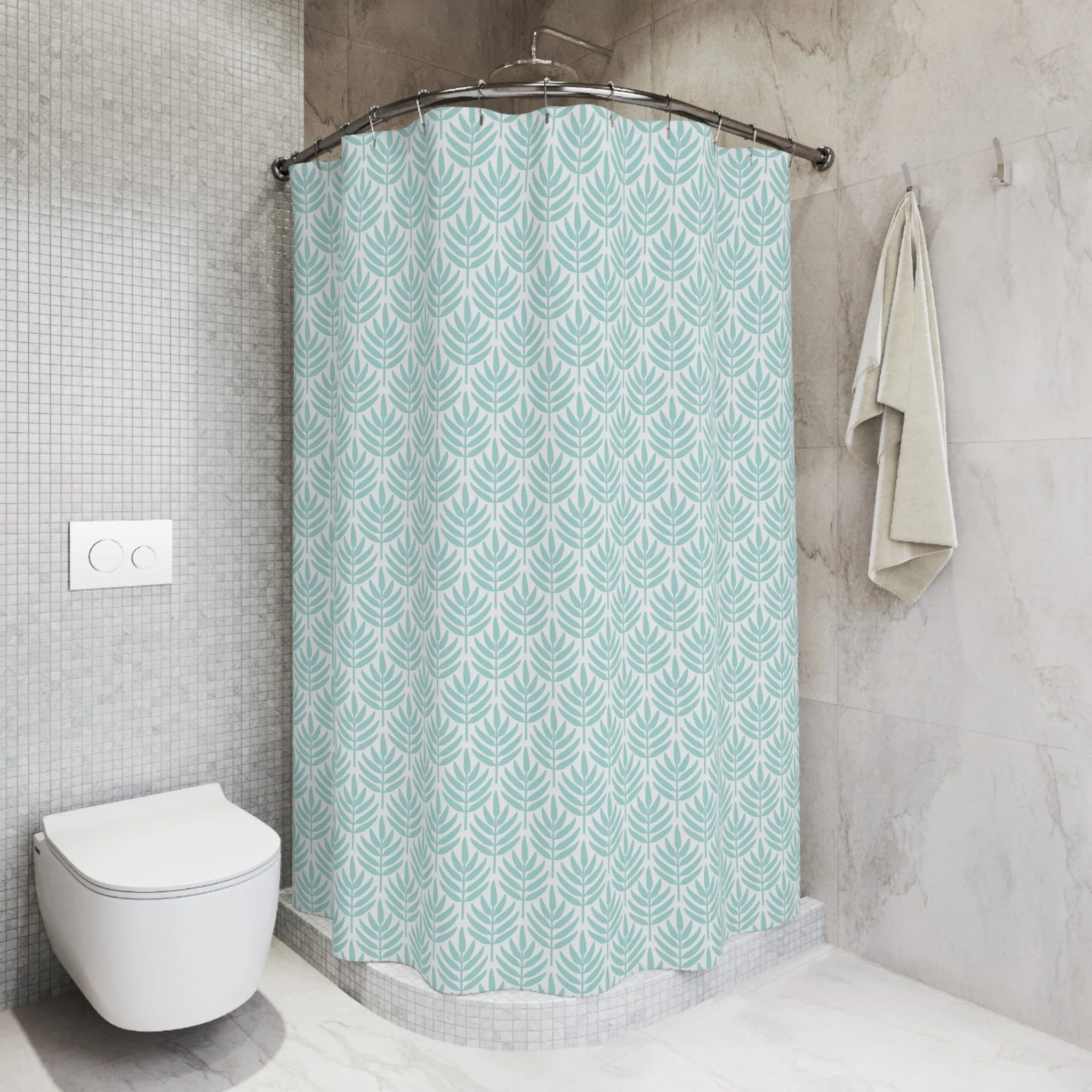 Boho Shower Curtain | Abstract Floral, Mint Blue