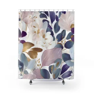Boho Shower Curtain | Abstract Floral, Teal Navy blue Leaves Lighting,Home Lighting