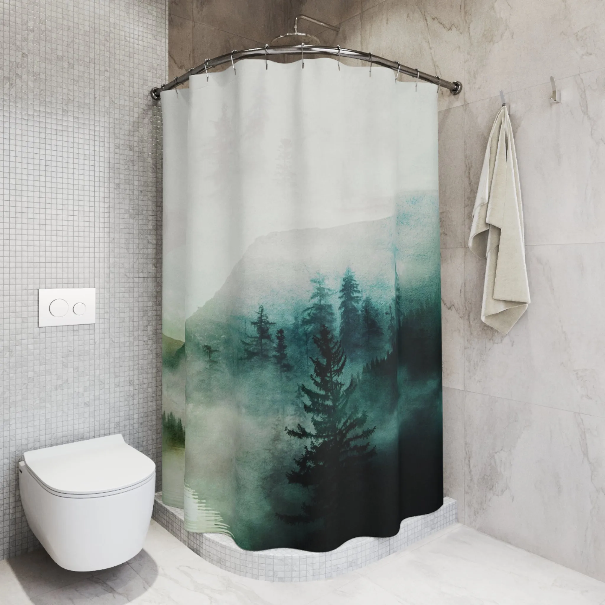 Boho Shower Curtain | Abstract Nature, Teal Sage Green Pine