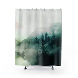 Boho Shower Curtain | Abstract Nature, Teal Sage Green Pine Lighting,Home Lighting