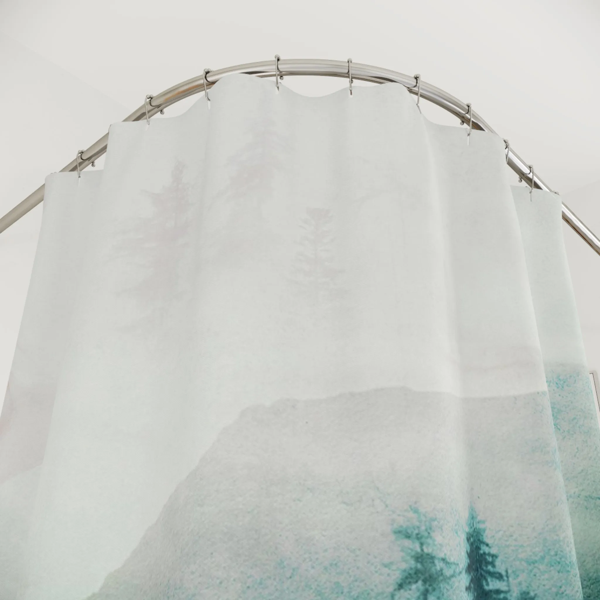 Boho Shower Curtain | Abstract Nature, Teal Sage Green Pine