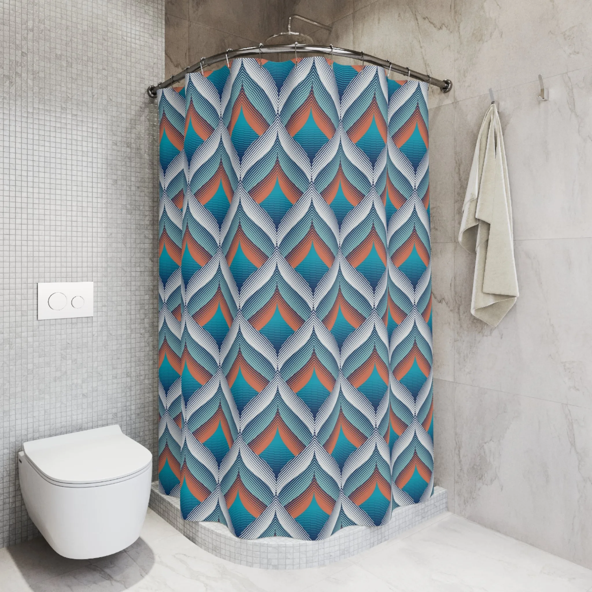 Boho Shower Curtain | Abstract Retro Blue Orange
