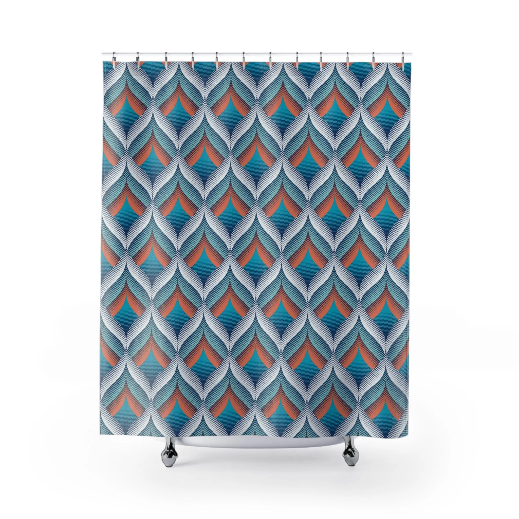 Boho Shower Curtain | Abstract Retro Blue Orange Lighting,Home Lighting