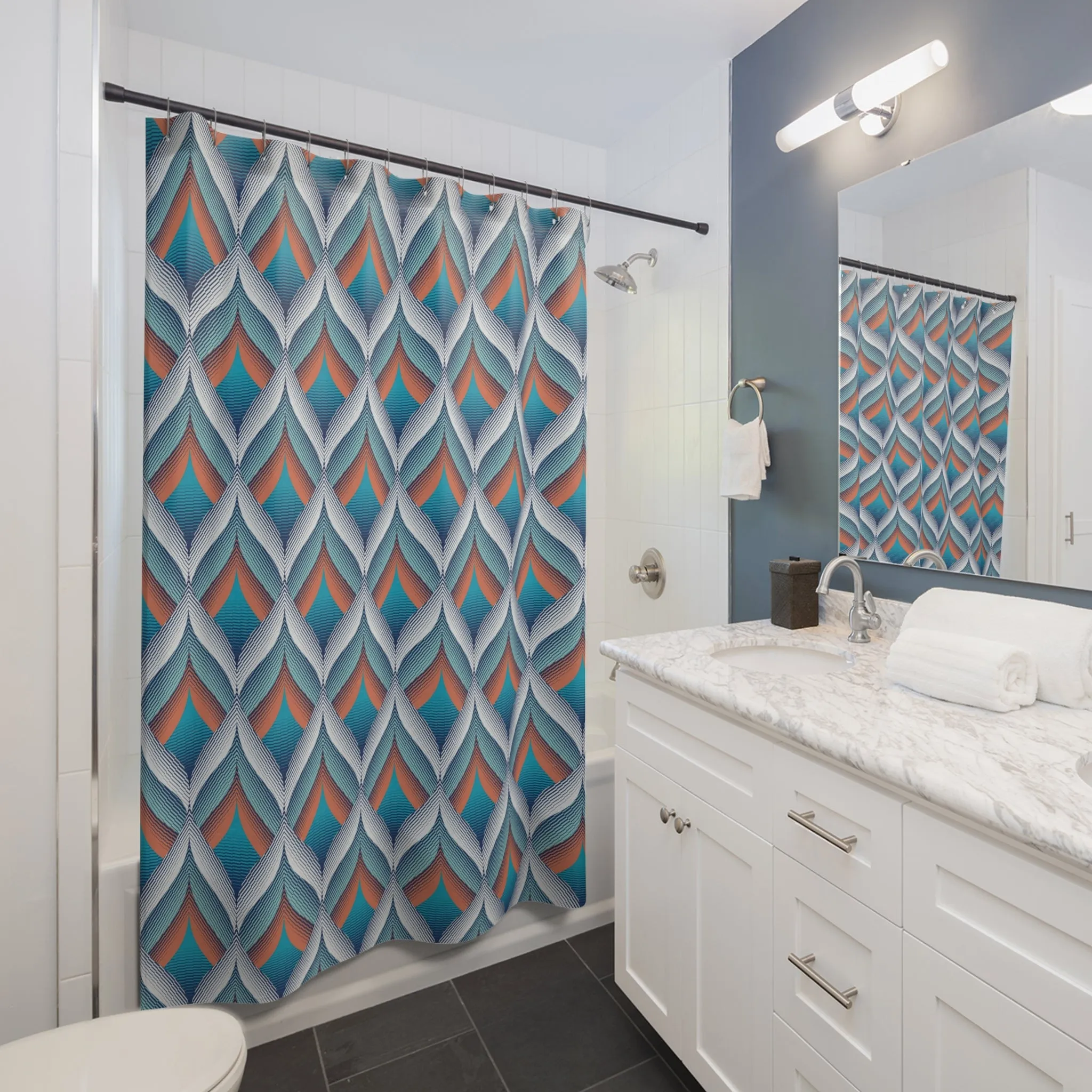 Boho Shower Curtain | Abstract Retro Blue Orange