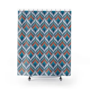Boho Shower Curtain | Abstract Retro Blue Orange Lighting,Home Lighting