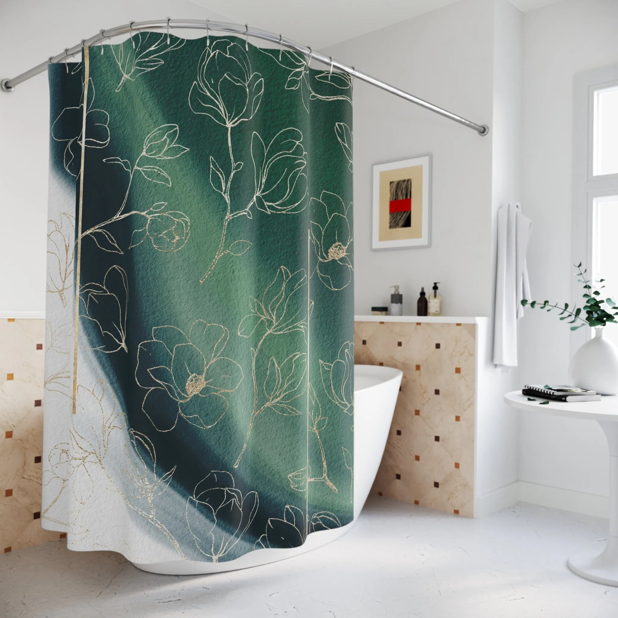 Boho Shower Curtain | Abstract Teal Sage Green