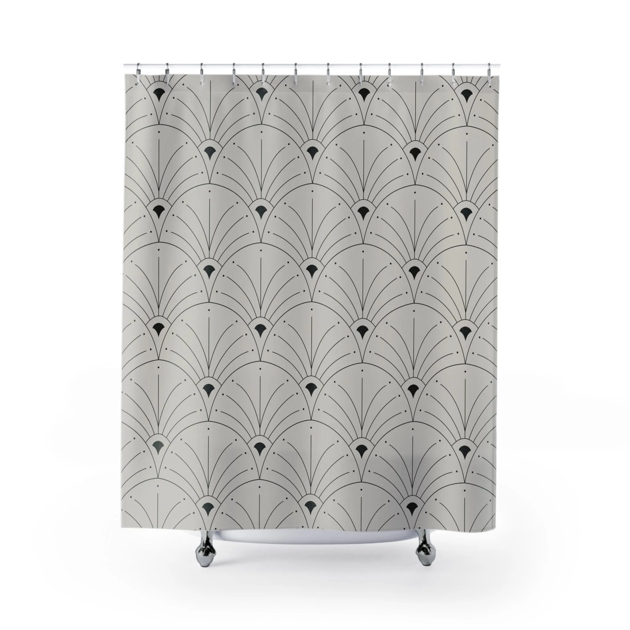 Boho Shower Curtain | Art Deco Nouveau Fan Grey Black Lighting,Home Lighting