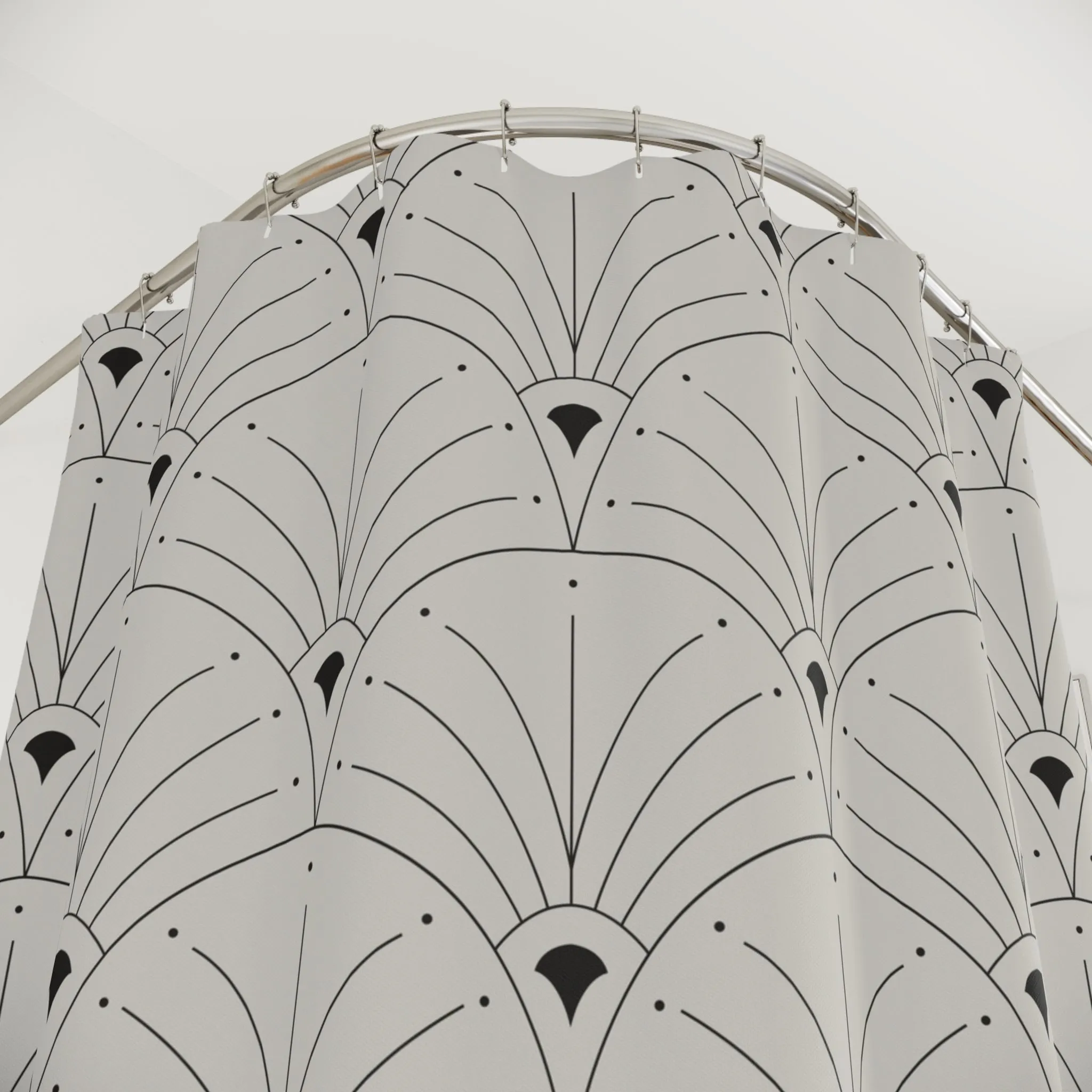 Boho Shower Curtain | Art Deco Nouveau Fan Grey Black