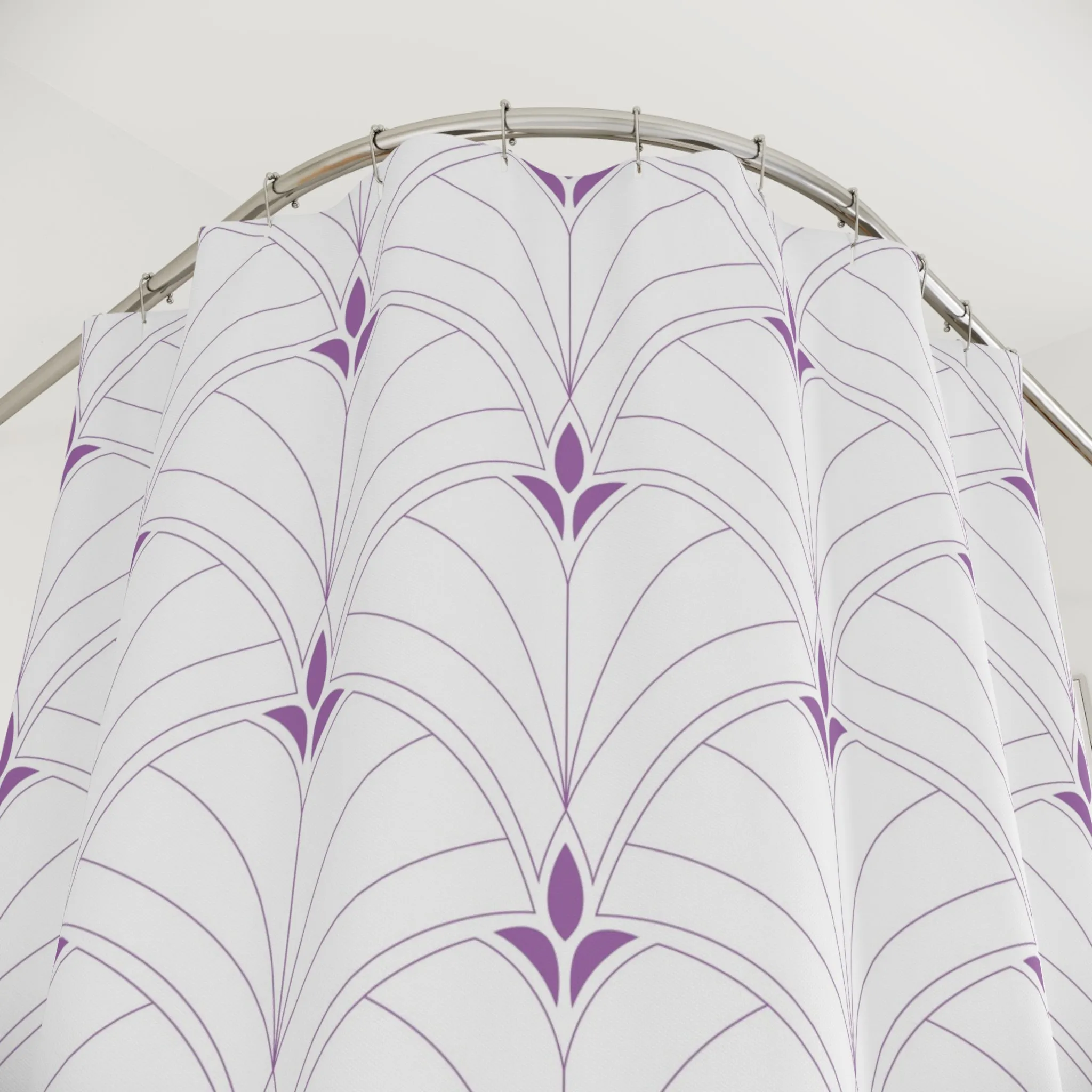 Boho Shower Curtain | Art Deco White Lavender Purple