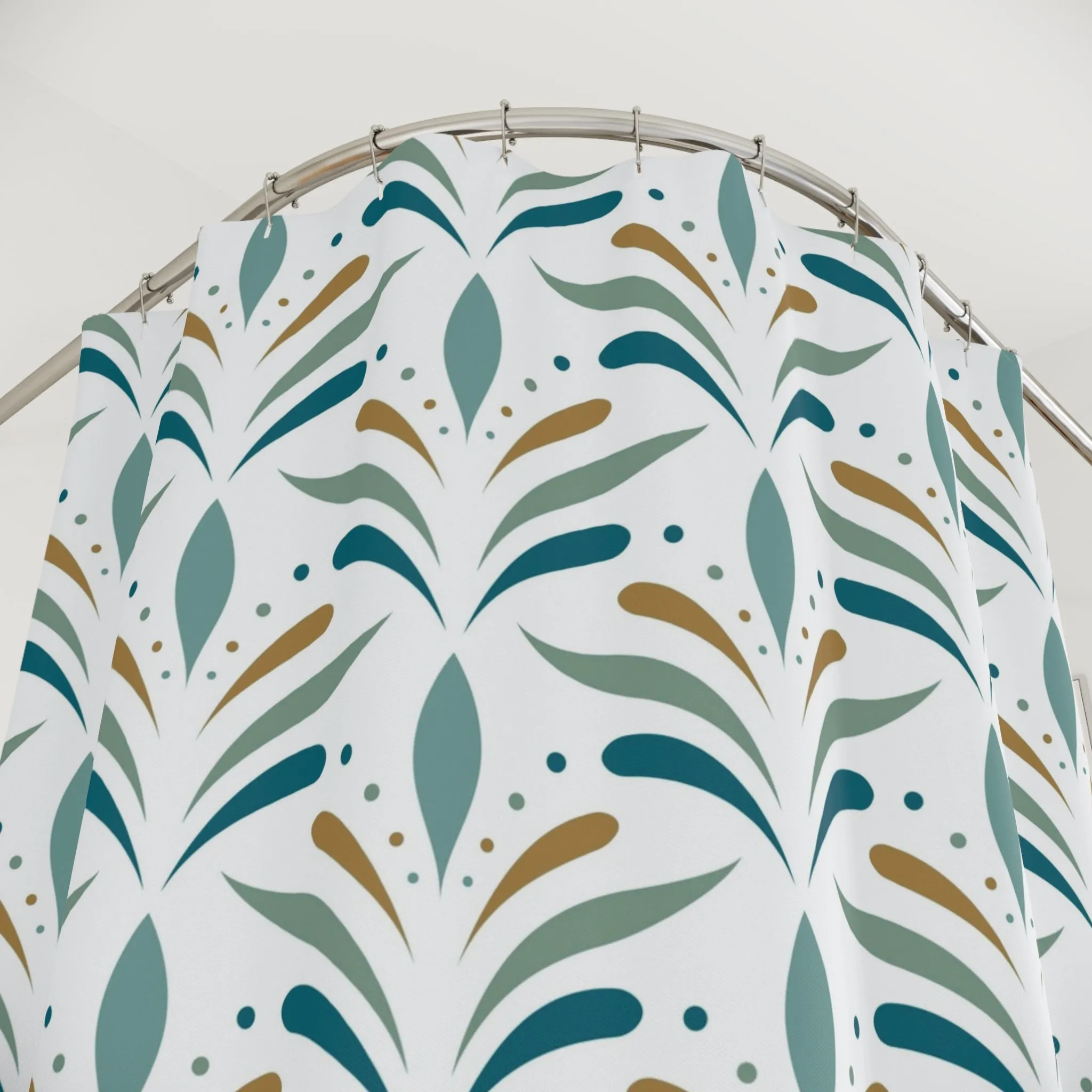 Boho Shower Curtain | Art Nouveau Green White