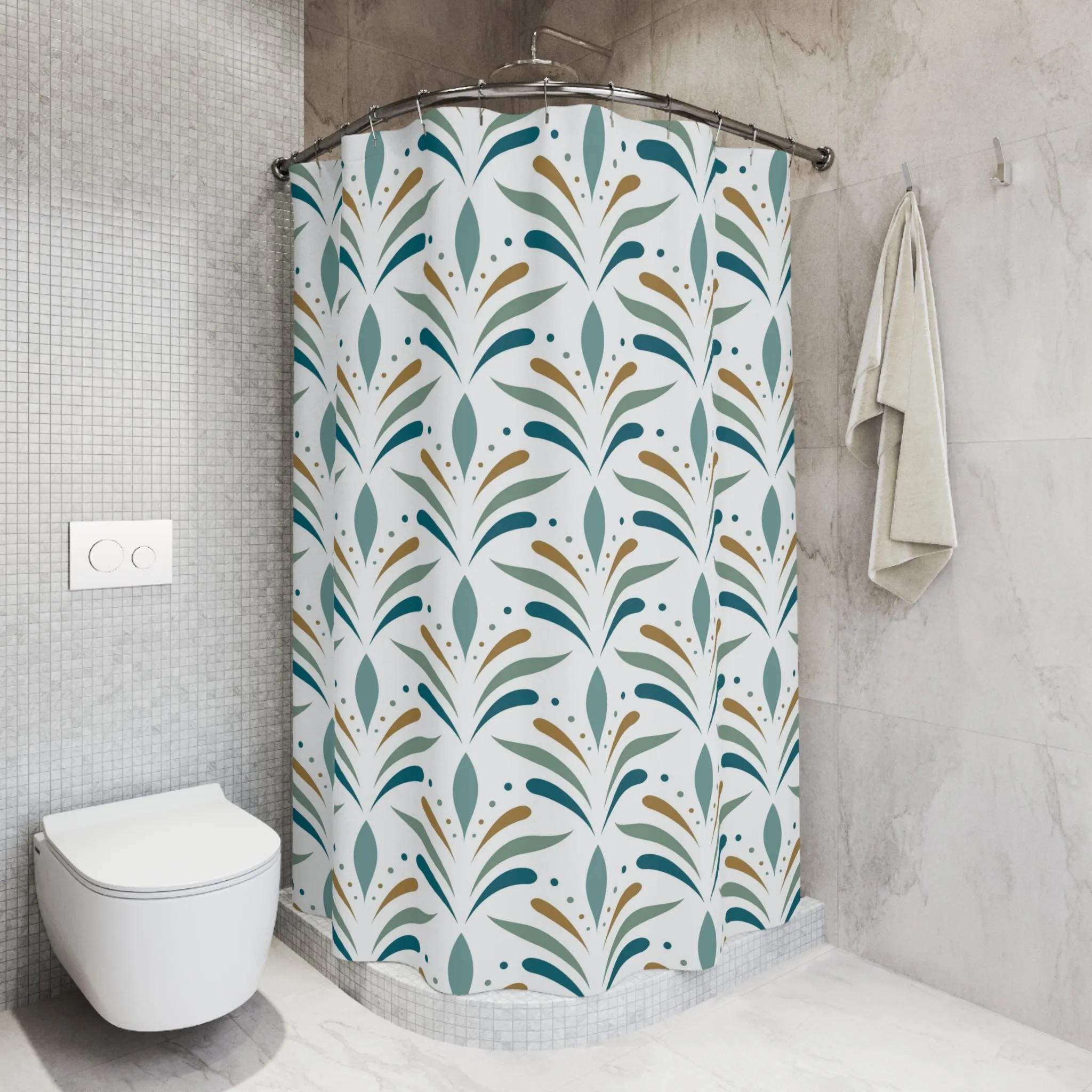 Boho Shower Curtain | Art Nouveau Green White