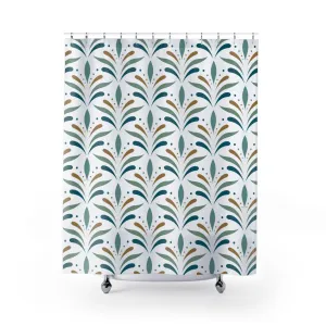 Boho Shower Curtain | Art Nouveau Green White Lighting,Home Lighting