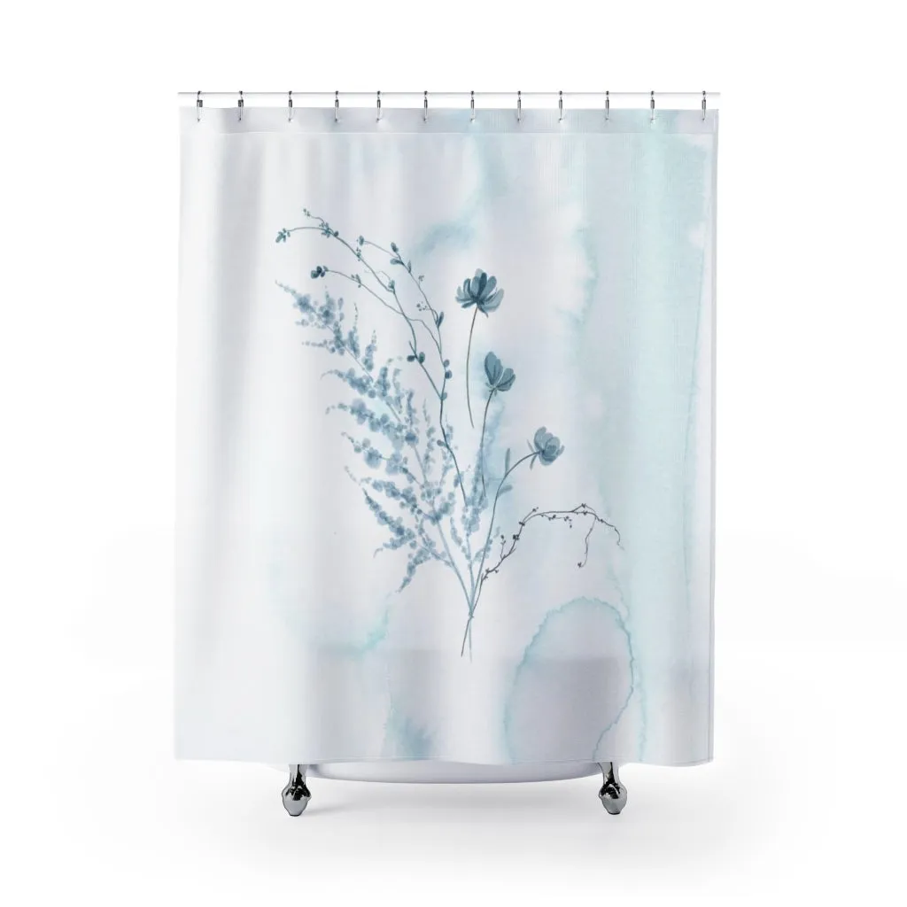 Boho Shower Curtain | Baby Blue Ombre | Dainty Flowers Lighting,Home Lighting
