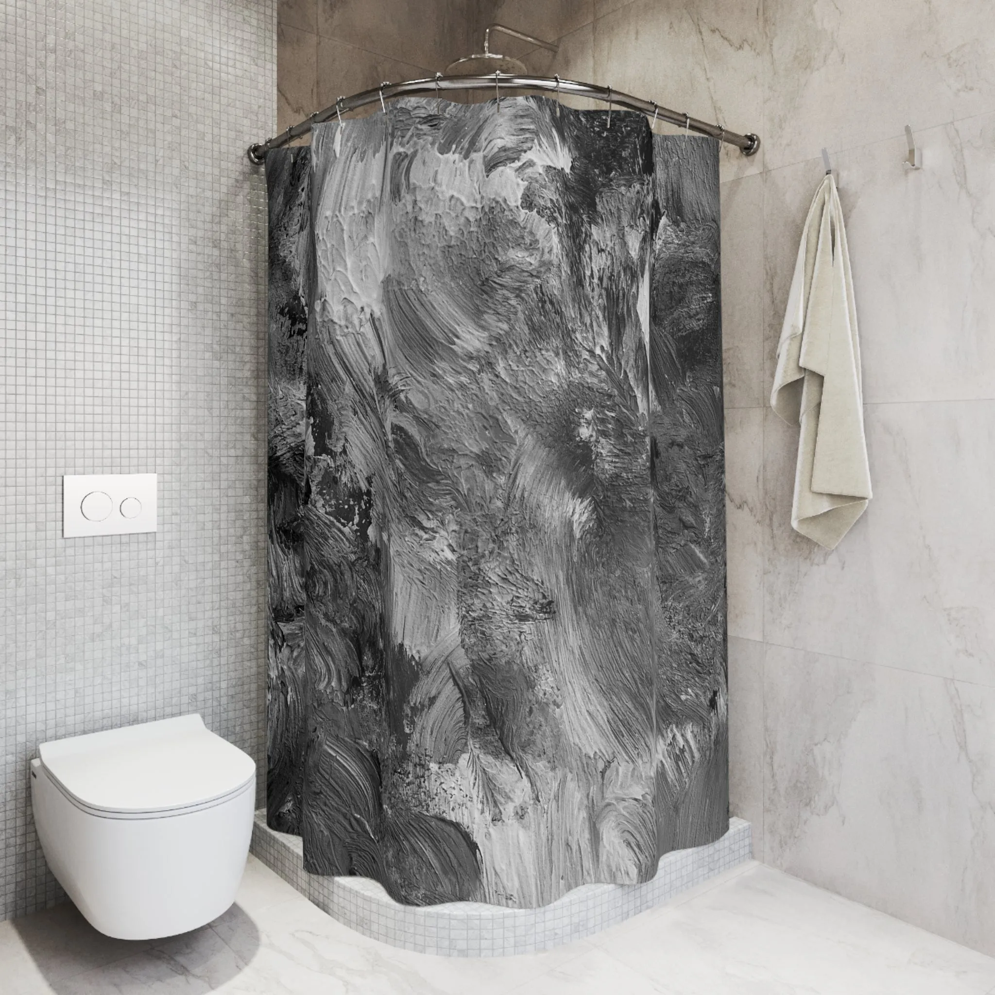 Boho Shower Curtain | Black Grey, White Acrylic Ombre