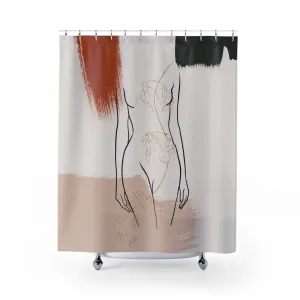 Boho Shower Curtain | Black Line Art Female Silhouette Lighting,Home Lighting