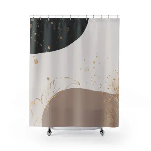 Boho Shower Curtain | Black, Muted Gold Beige, Earthy Leaf Lighting,Home Lighting