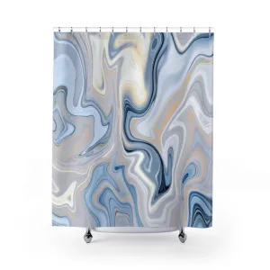 Boho Shower Curtain | Blue Neutral Marble Print Lighting,Home Lighting