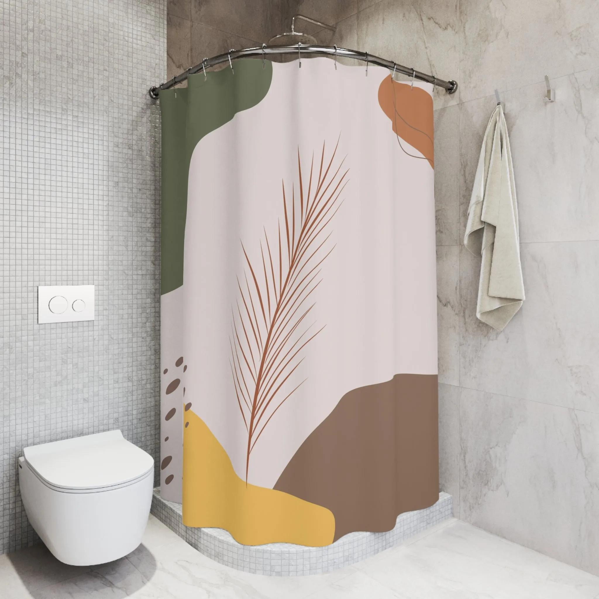 Boho Shower Curtain | Blush Pink, Yellow Brown Green Abstract