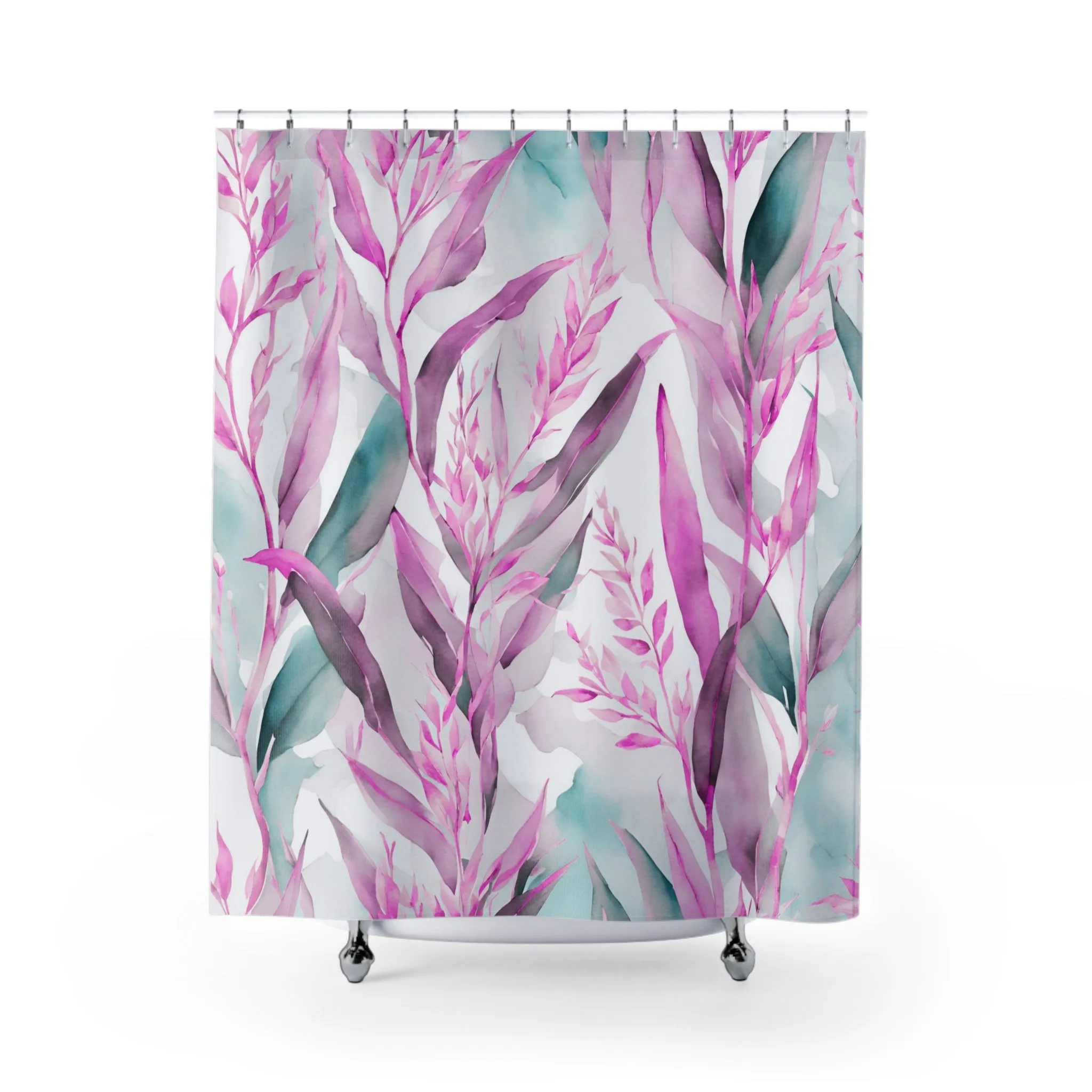 Boho Shower Curtain | Colorful Pink, Teal Green Leaves Lighting,Home Lighting