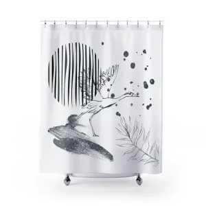 Boho Shower Curtain | Crane Bird, White Grey Black Lighting,Home Lighting