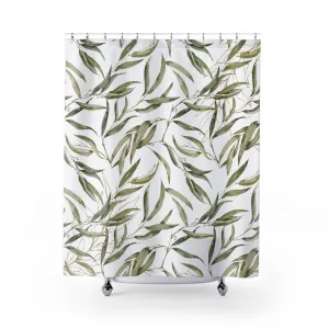 Boho Shower Curtain | Floral, Amalfi Olive Leaves, Green White Lighting,Home Lighting