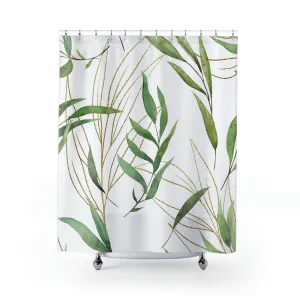 boho shower curtain | floral green leaves, white Lighting,Home Lighting