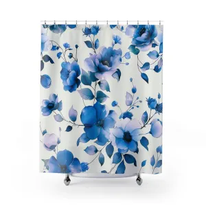 Boho Shower Curtain | Floral, Indigo Blue White Lighting,Home Lighting