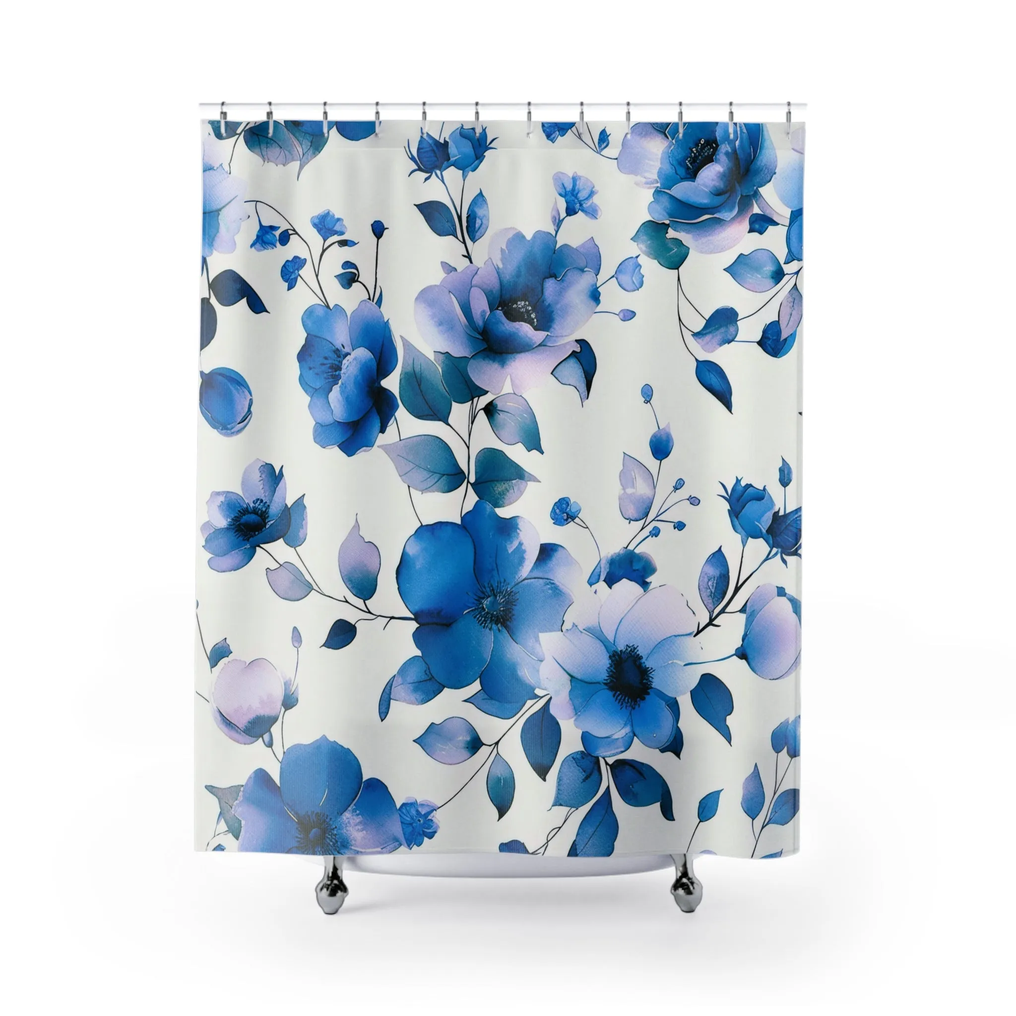 Boho Shower Curtain | Floral, Indigo Blue White Lighting,Home Lighting